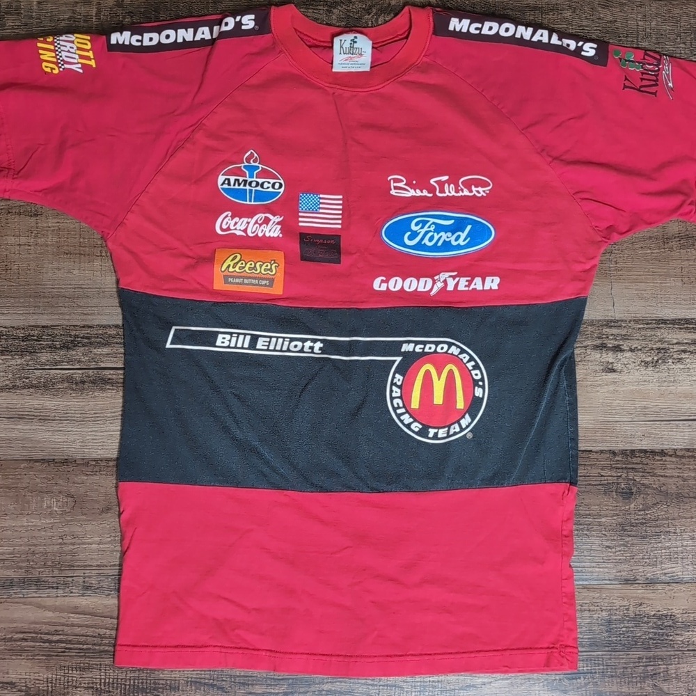 Vintage 1996 Kudzu Bill Elliot McDonald's Racing Team Color Block Shirt Size Lg